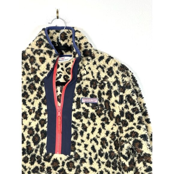 Vineyard Vines XS Womens Leopard Print Fleece SuperShep 1/2 Zip Pullover Animal - Picture 2 of 14